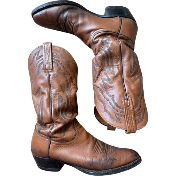 LUCCHESE 2000 Harrison Brown Cowhide Leather Cowboy Boots 9D - Picture 4 of 16